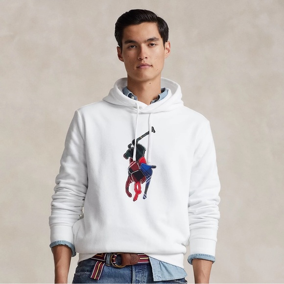 NWT Polo Ralph Lauren Plaid Big Pony Fleece Hoodie Sweatshirt White 2XB Big Tall